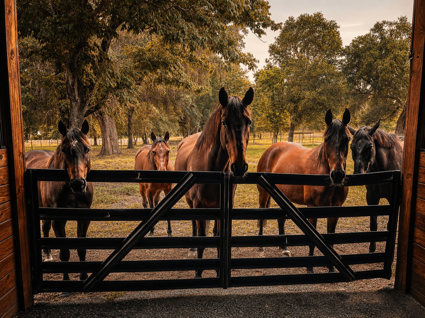 The Pampa horses gathered by the stables